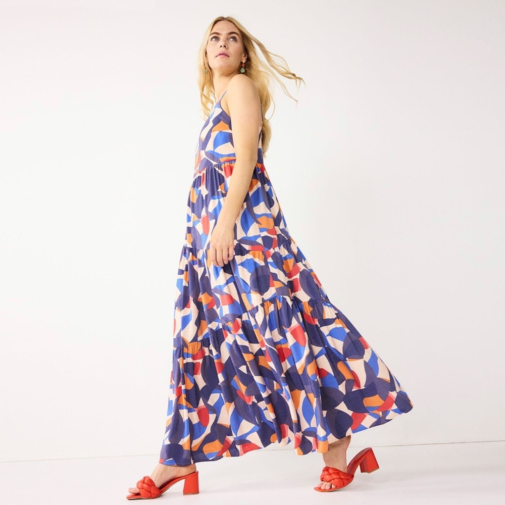Nine West Asymmetrical Tiered Maxi Dress Women’s XL Tropical Colorful Resortwear - Picture 2 of 9